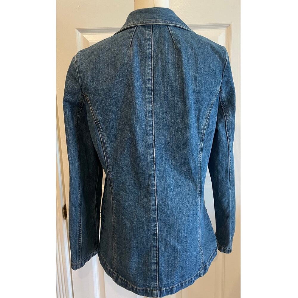 VTG Faded Glory 90s Y2K Denim Fitted Blazer Jacket Curved Flap Pockets Sz M - Picture 8 of 12
